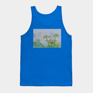 Foggy morning with green plants Tank Top